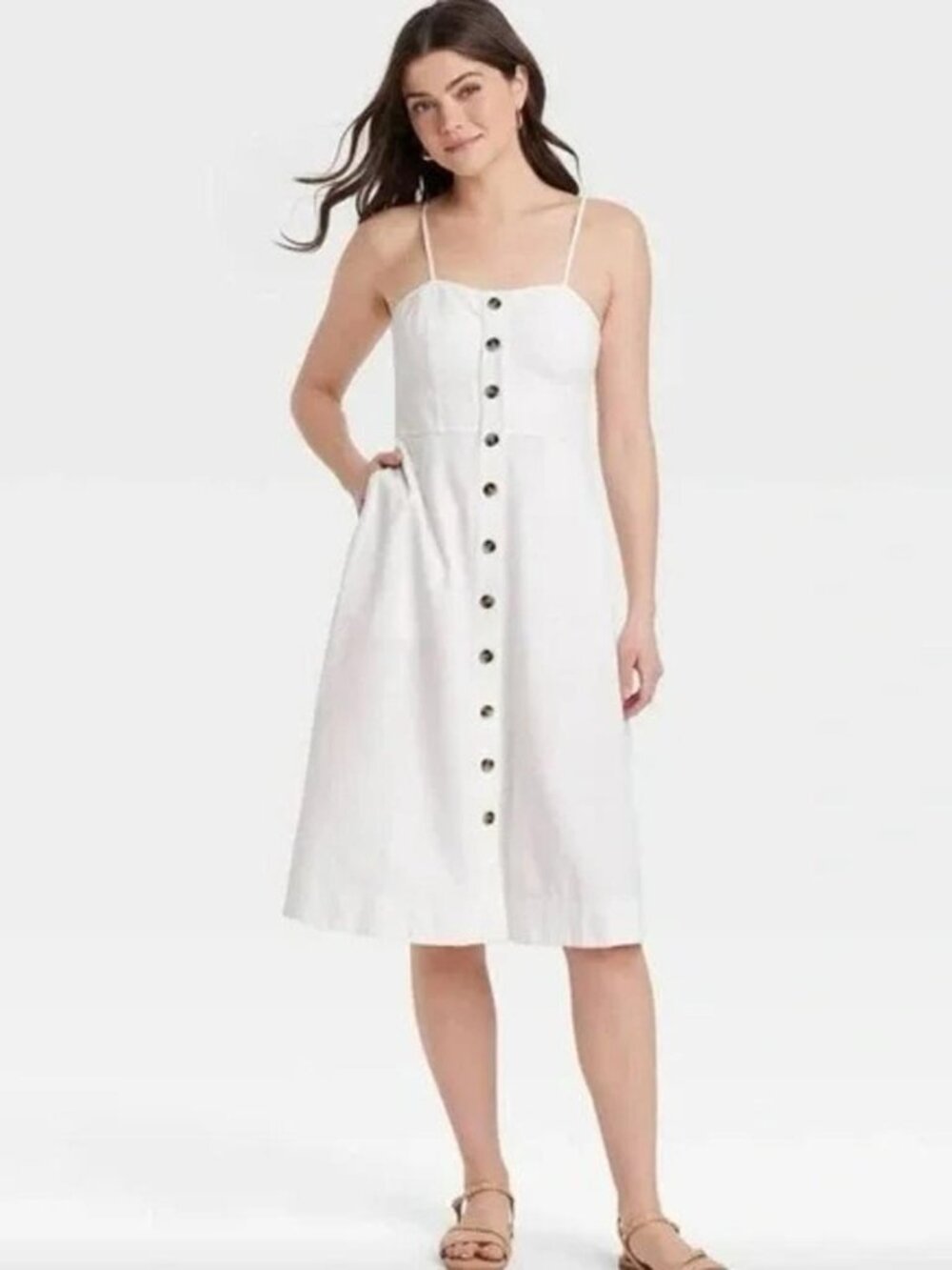 NWT Universal Threads/Target Corset Linen Midi A-Line Dress, White, Medium